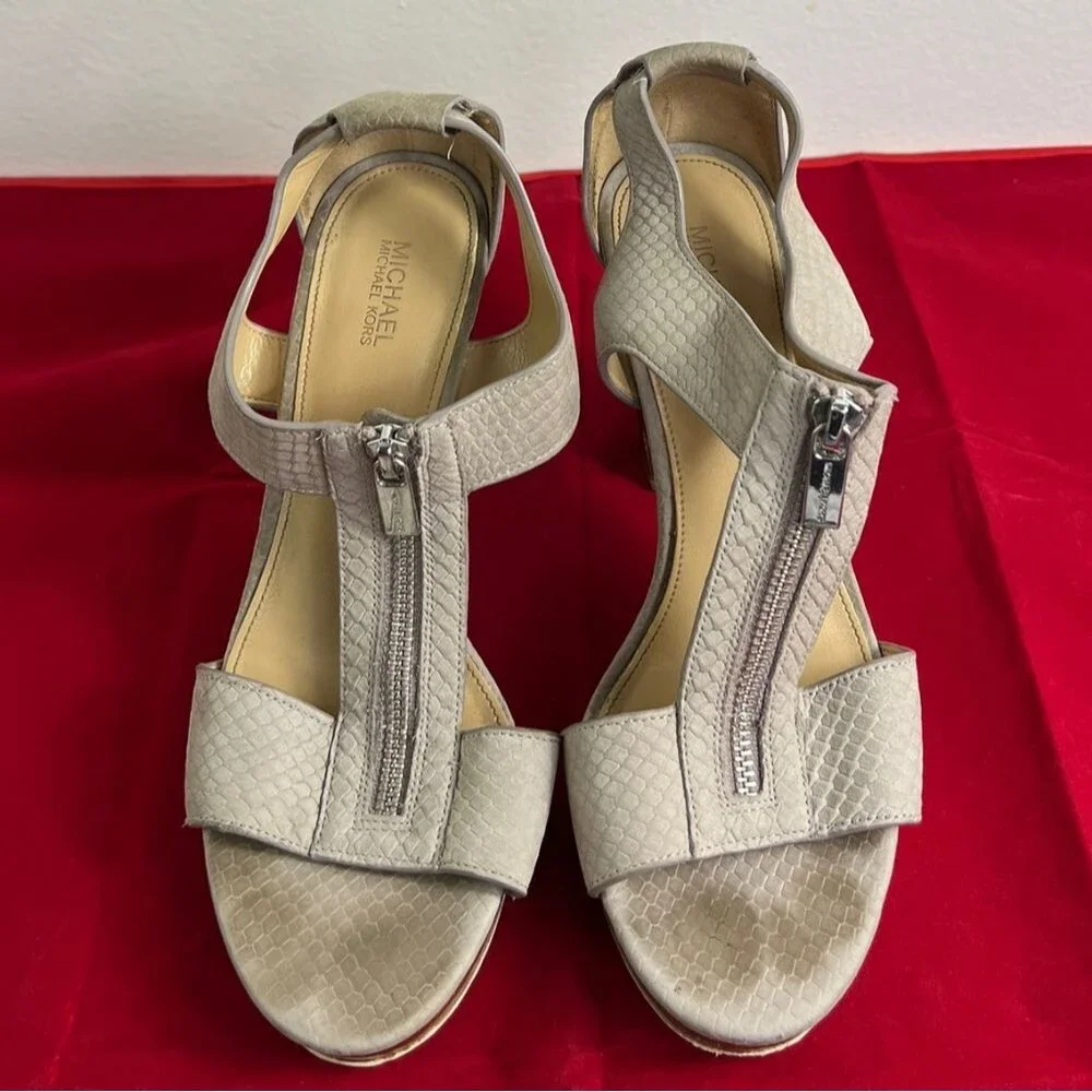 Michael Michael Kors Berkeley Snakeskin Leather T-Strap Platform Sandals, 8 - Picture 6 of 14